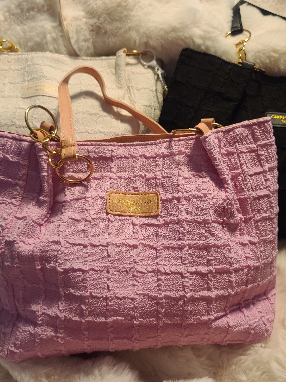 Chic Pink Bubble Textured Tote with Gold Chain Accent